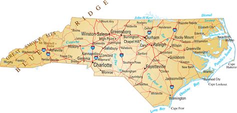 Full Map Of North Carolina With Cities And Towns Marked Stock ...