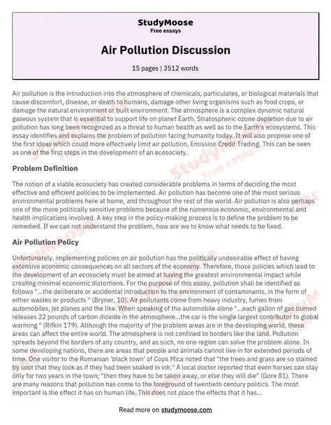 Air Pollution Discussion Free Essay Example