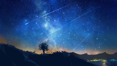 Shooting Stars, Night, Sky, Anime, 4K, 3840x2160, #38 Wallpaper PC Desktop