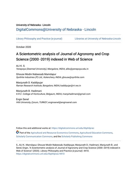 (PDF) A Scientometric Analysis of Journal of Agronomy and Crop Science ...