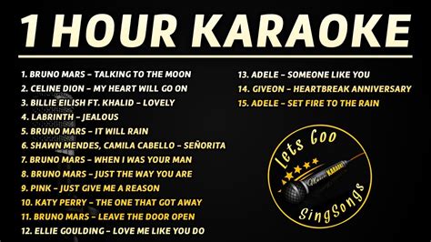 1 HOUR KARAOKE SONGS WITH LYRICS 🎤 Bruno Mars, Adele, Celine Dion, Katy ...