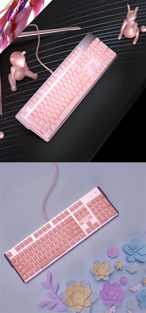 Pink gaming mechanical wired keyboard 104-key USB interface white ...