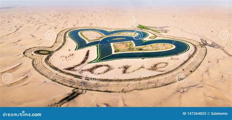 Heart Shape Love Lakes in Dubai Desert Aerial View Stock Image - Image ...