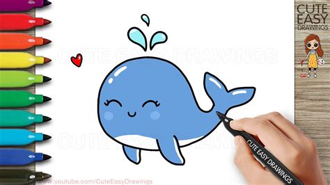 How to Draw a Cute Blue Whale Cartoon Easy - YouTube