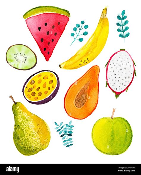 Watercolor fruits pattern, healthy food diet products. illustration ...