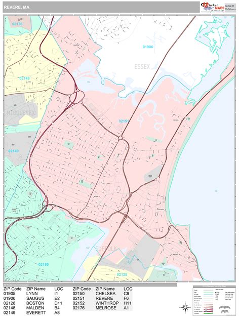 Revere Massachusetts Wall Map (Premium Style) by MarketMAPS - MapSales