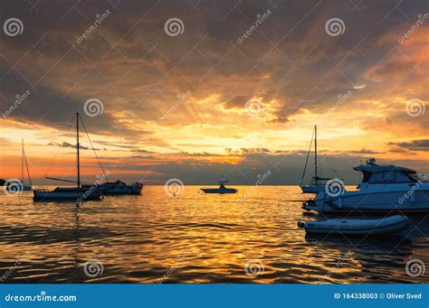 Sunset at Boat Marina with Dramatic Sky Stock Image - Image of harbor ...