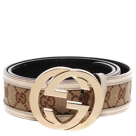 GUCCI Monogram Interlocking G Belt 80 32 Off White 91179