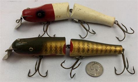 Lot - Vintage Lot of 2 Lucky Strike Jointed Pikie Wooden Fishing Lures