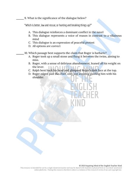 Lord of the Flies Chapter 11 Close Reading Analysis Worksheet | Made By ...