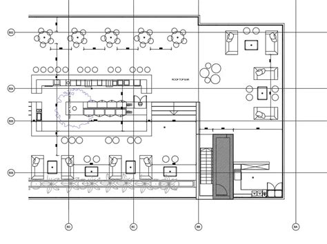 Hotel roof top bar floor plan design is given in this autocad drawing ...