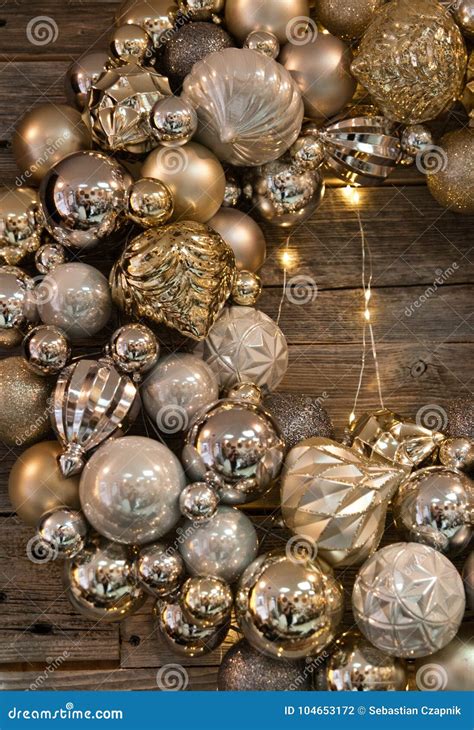 Golden Baubles Threaded To Make a Wreath Stock Photo - Image of home ...