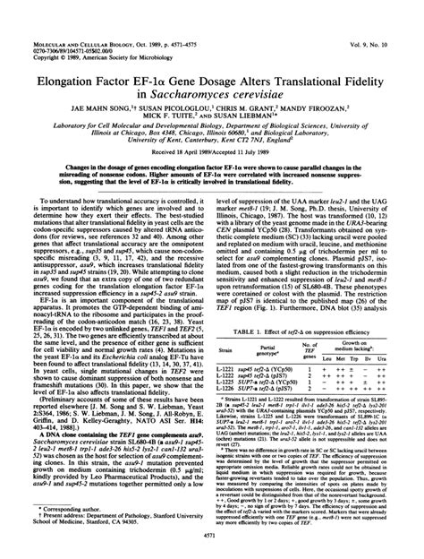 (PDF) Elongation factor EF-1 alpha gene dosage alters translational ...