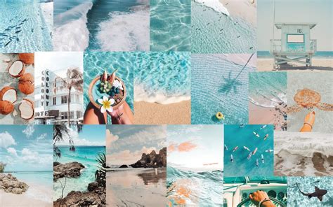 Beach Collage Wallpaper Computer Laptop Wallpaper Aesthetic Desktop ...