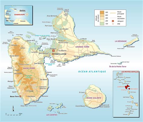 Large detailed road and physical map of Guadeloupe. Guadeloupe large ...