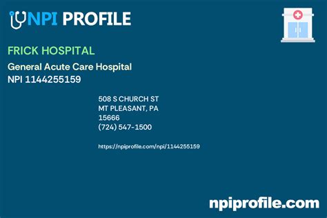 FRICK HOSPITAL - NPI 1144255159 - General Acute Care Hospital in Mt ...