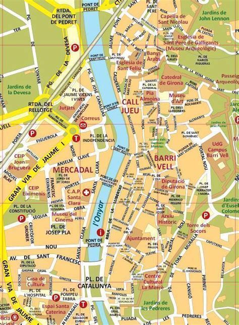 GIRONA MAP IN CATALAN, SPANISH, ENGLISH, FRENCH, GERMAN AND RUSSIAN ...