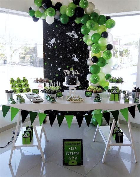 Baby boy ALIEN party neon green and black decoration outer space ...