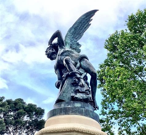 Detail from Statue of the Fallen Angel, Angel Caido, Madrid, Spain ...