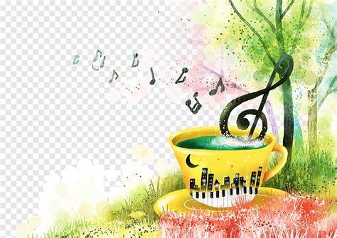 Music Art Watercolor painting Piano Illustration, Notes on the cup ...