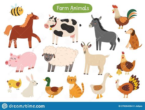 Cute Farm Animals Collection. Doodle Countryside Animals Set Stock ...