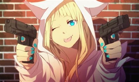 Fond d'écran : illustration, pistolet, blond, Anime, Filles anime, arme ...