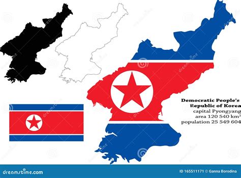 Democratic People`s Republic Of Korea, North Korea Vector Map, Flag ...