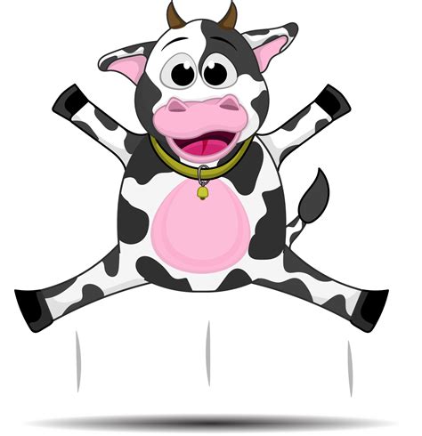 Happy cartoon cow jumping high from ground isolated on white background ...