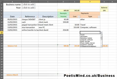 Free simple bookkeeping Excel spreadsheet | Poetic Mind - Gil and ...