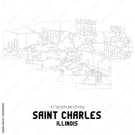 Saint Charles Illinois. US street map with black and white lines. Stock ...