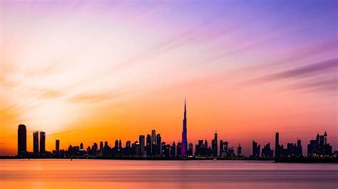 Dubai City Wallpaper 4K, Burj Khalifa, Skyline, Silhouette