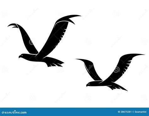 Two Flying Birds in Silhouette Stock Vector - Illustration of feather ...