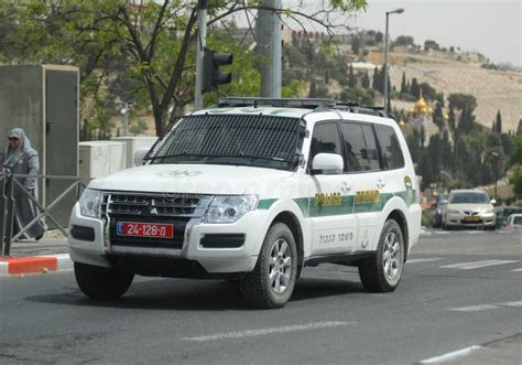 Israeli Police Car Provides Security in Jerusalem. Editorial ...