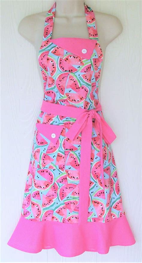 Plus Size Retro Woman's Full Apron with Watermelons, Pink Vintage Style ...