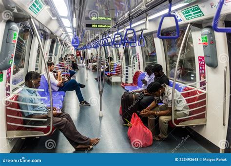 SINGAPORE, SINGAPORE - MARCH 11, 2018: Interior of a MRT Train in ...