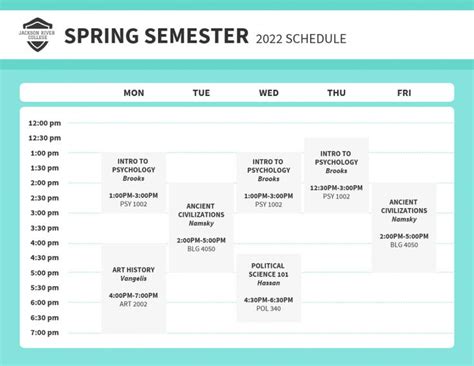 Get Our Example of College Semester Schedule Template | Class schedule ...