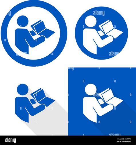 Refer to instruction manual sign. Vector illustration of circular blue ...