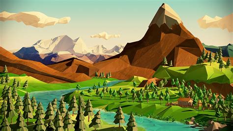 Wallpaper : landscape, illustration, digital art, nature, low poly ...