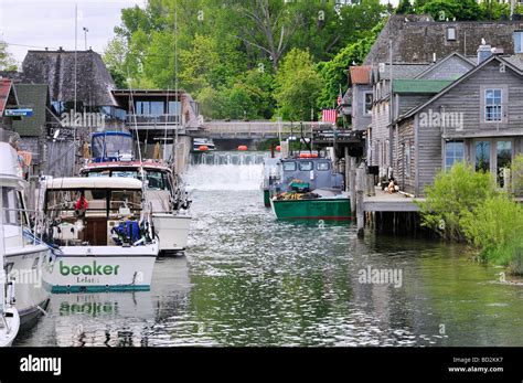 Fishing boats moored at Fishtown in the town of Leland Michigan Stock ...