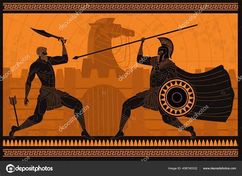 Orange Black Figures Pottery Amphora Painting Troy War Achilles ...