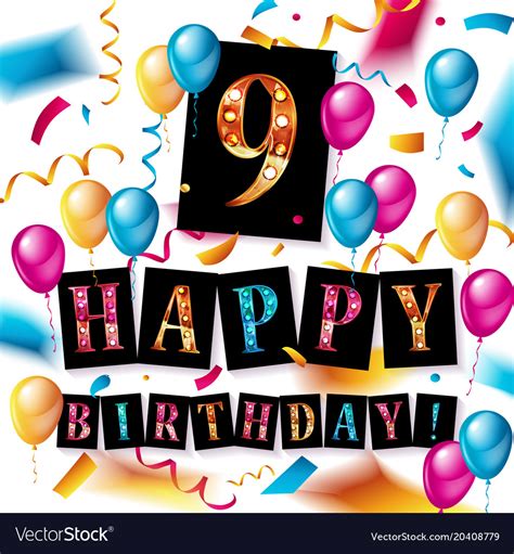 9th birthday celebration greeting card design Vector Image