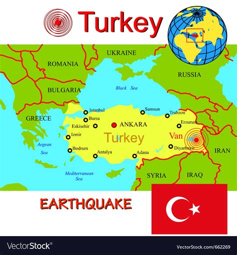 Turkey map with epicenter earthquake Royalty Free Vector