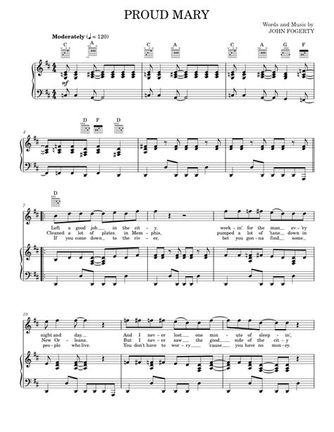 Proud Mary Sheet music for Piano, Vocals by Glee Cast Official ...