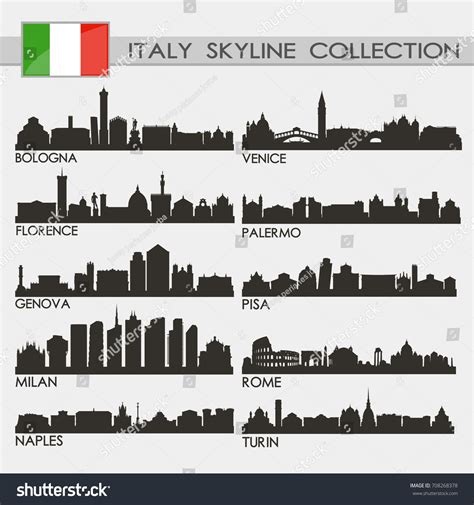 Most Famous Republic Italy Cities Skyline Stock Vector (Royalty Free ...