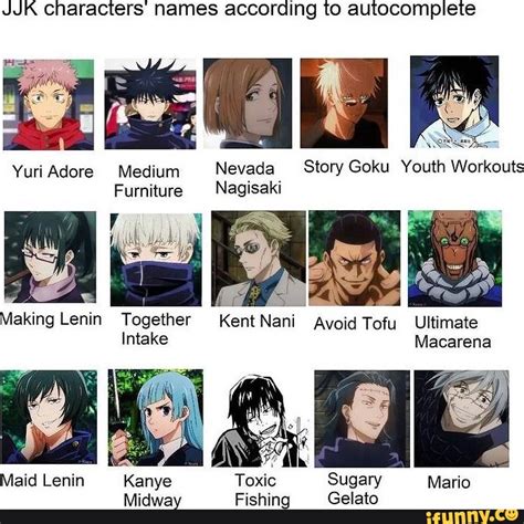 JJK characters names according to autocomplete Yuri Adore Medium Nevada ...