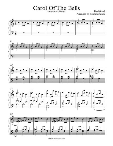 Free Piano Arrangement Sheet Music - Carol Of The Bells - Advanced ...