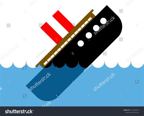 Sinking Ship Blue Water Flat Cartoon Stock Vector (Royalty Free ...