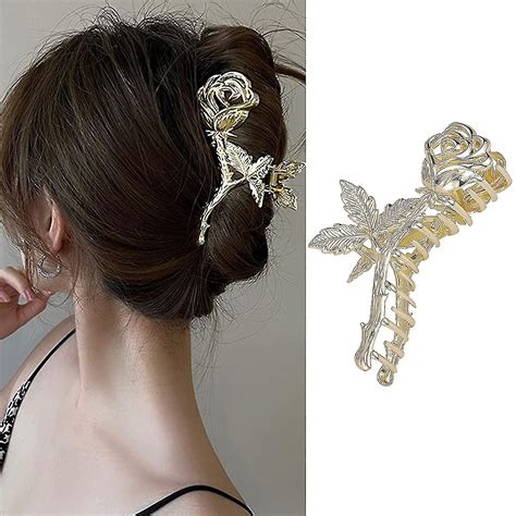 Flower Claw Clip Cute Metal Rose Hair Clips Large Non-slip Headdress ...