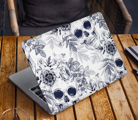 Skull Laptop Skin Sticker Floral Notebook Vinyl Decal Dell Hp - Etsy