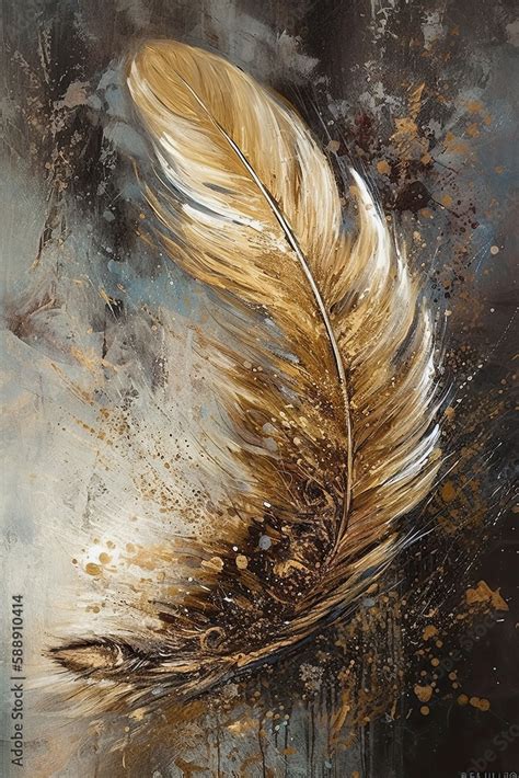 Golden feather digital painting with texture and details. Generative AI ...